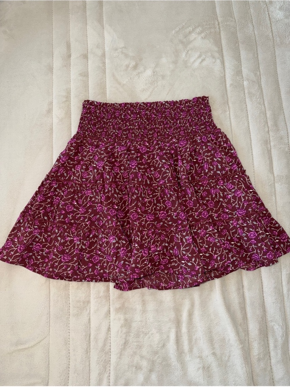 Pink Lily High Rise Burgundy Floral Mini Skort Size L NWT